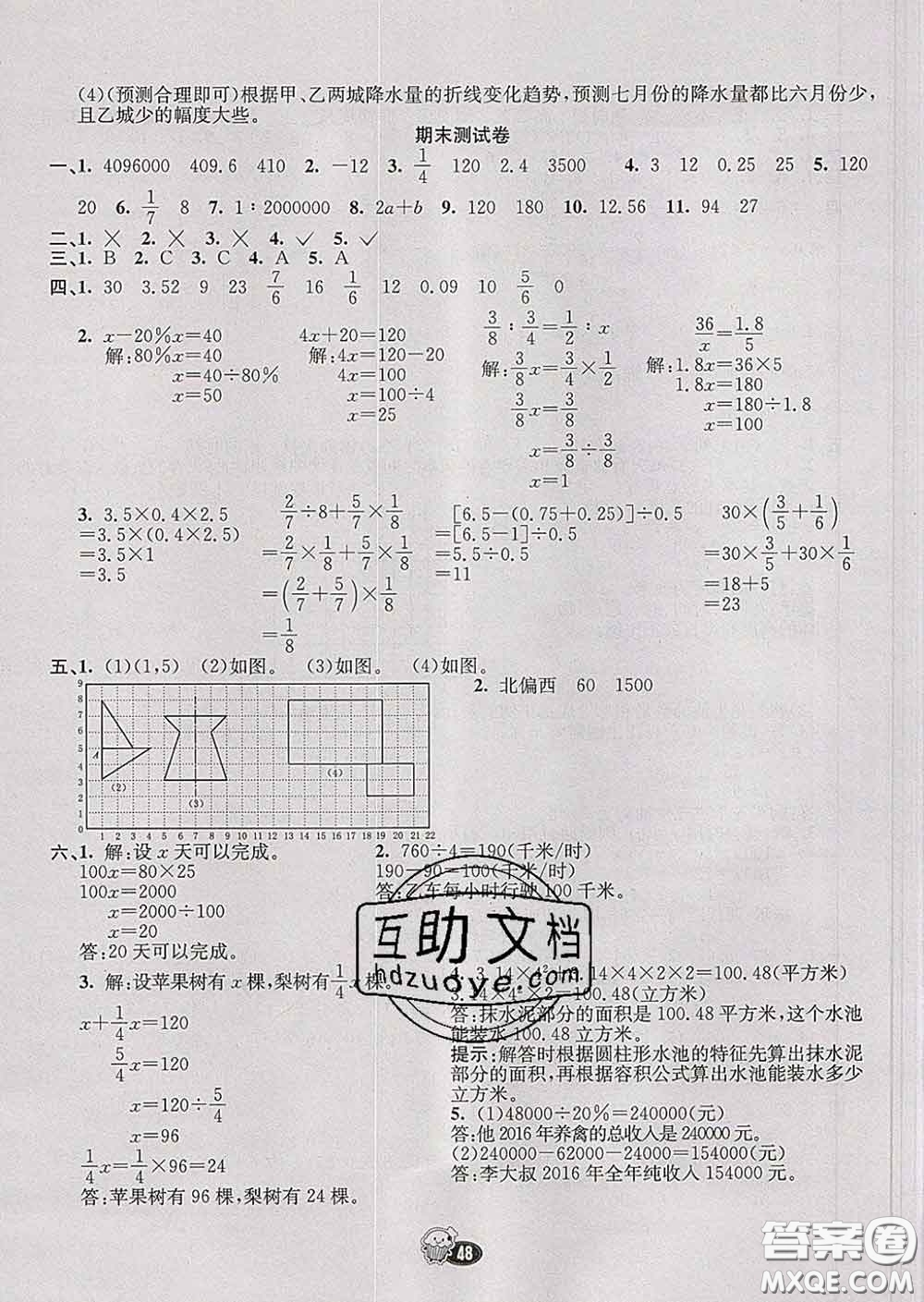 河北教育出版社2020新版七彩練霸六年級數(shù)學(xué)下冊蘇教版答案