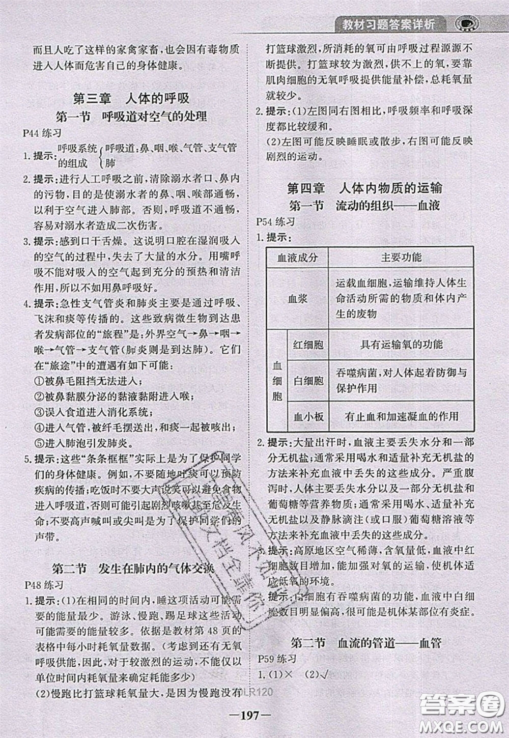 世紀金榜2020新版金榜大講堂七年級下冊生物人教版RJ參考答案