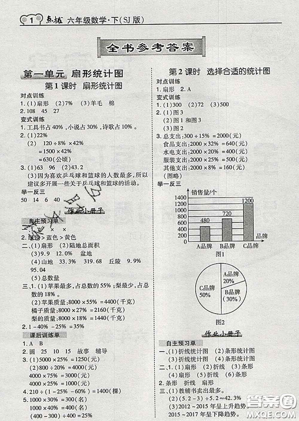 2020春特高級教師點(diǎn)撥六年級數(shù)學(xué)下冊蘇教版答案