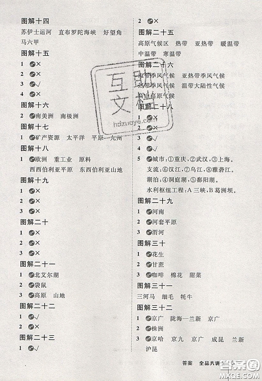 2020春全品大講堂初中地理八年級(jí)下冊新課標(biāo)XJ湘教版參考答案