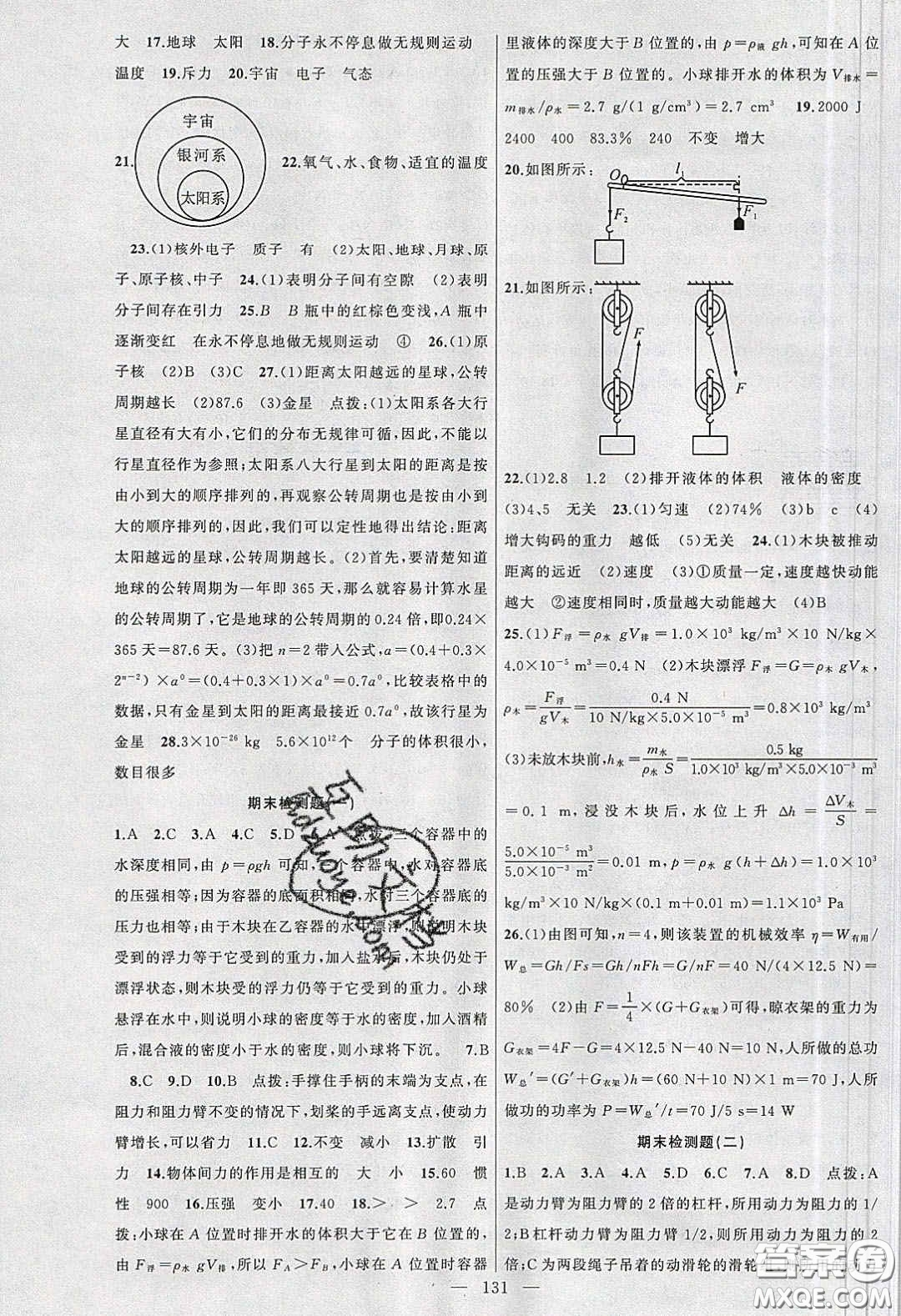 2020原創(chuàng)新課堂八年級物理下冊滬科版答案