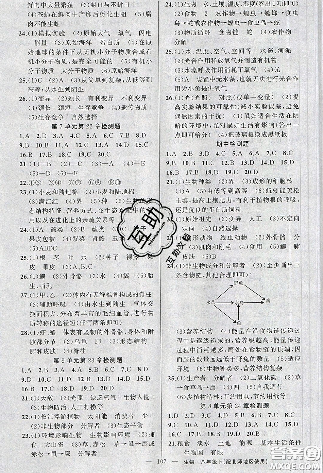 原創(chuàng)新課堂2020八年級(jí)生物下冊(cè)北師大版答案