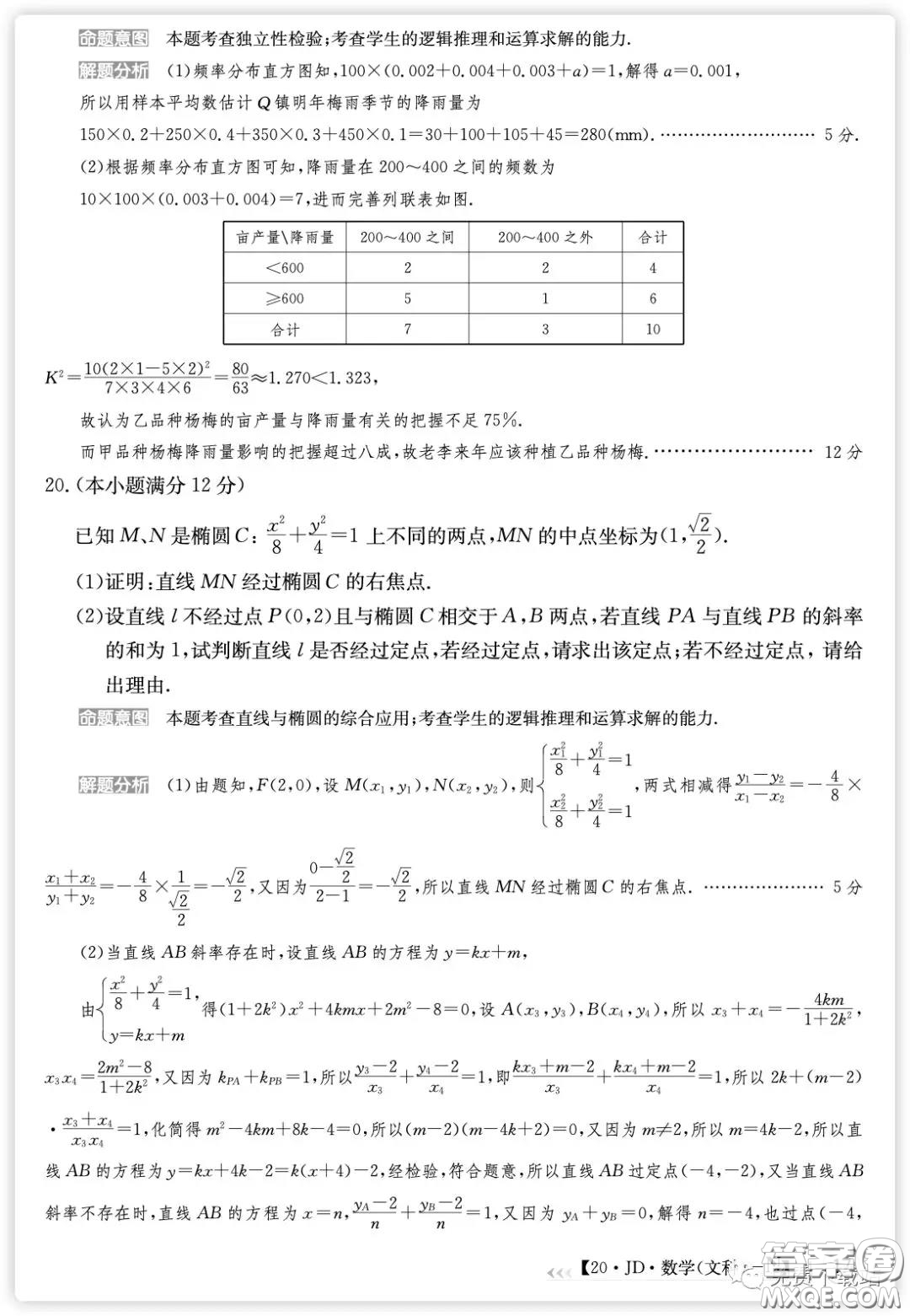 2020屆100所名校高考模擬經(jīng)典卷二文科數(shù)學試題及答案