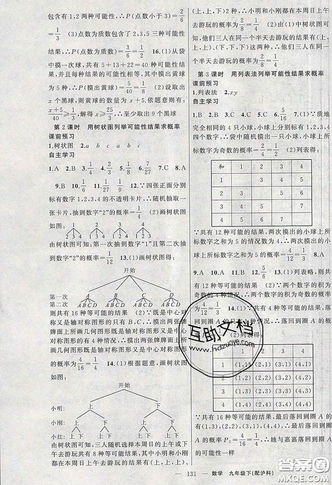 2020原創(chuàng)新課堂九年級數(shù)學下冊滬科版答案