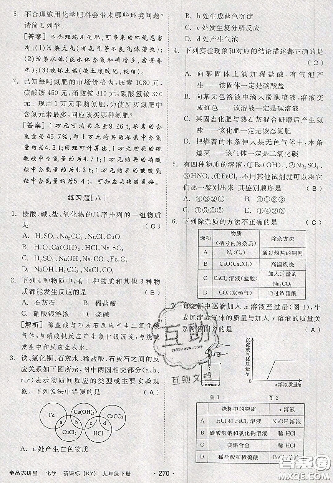 2020春全品大講堂初中化學(xué)九年級(jí)下冊(cè)新課標(biāo)KY科粵版參考答案