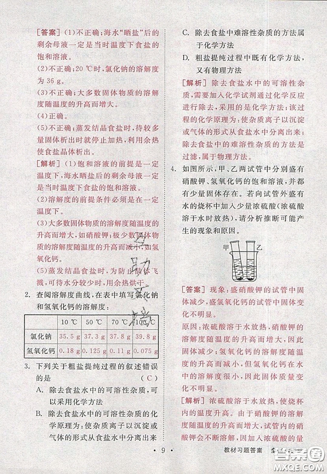 2020春全品大講堂初中化學(xué)九年級(jí)下冊(cè)新課標(biāo)LJ魯教版參考答案