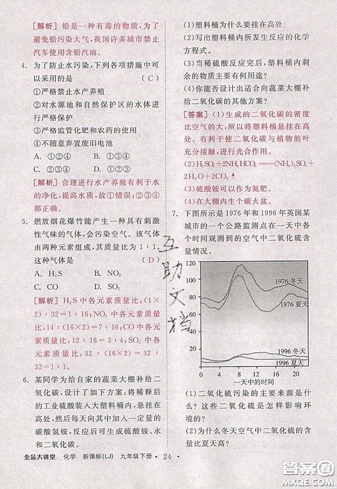 2020春全品大講堂初中化學(xué)九年級(jí)下冊(cè)新課標(biāo)LJ魯教版參考答案