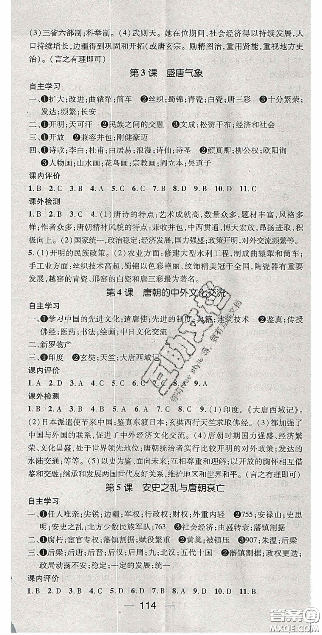 陽(yáng)光出版社2020精英新課堂七年級(jí)歷史下冊(cè)人教版答案