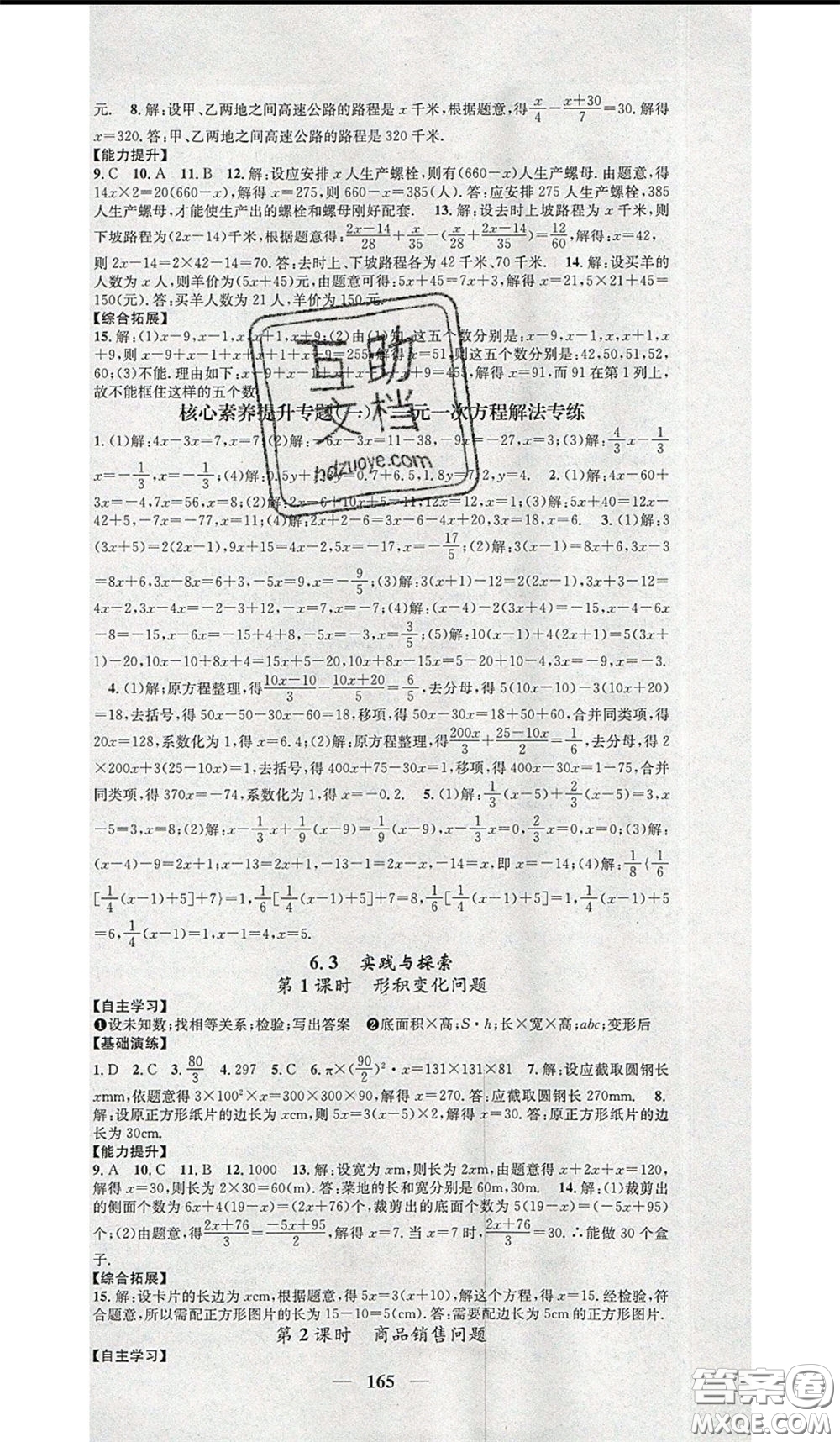 2020年智慧學(xué)堂核心素養(yǎng)提升法七年級下冊數(shù)學(xué)華師大版參考答案