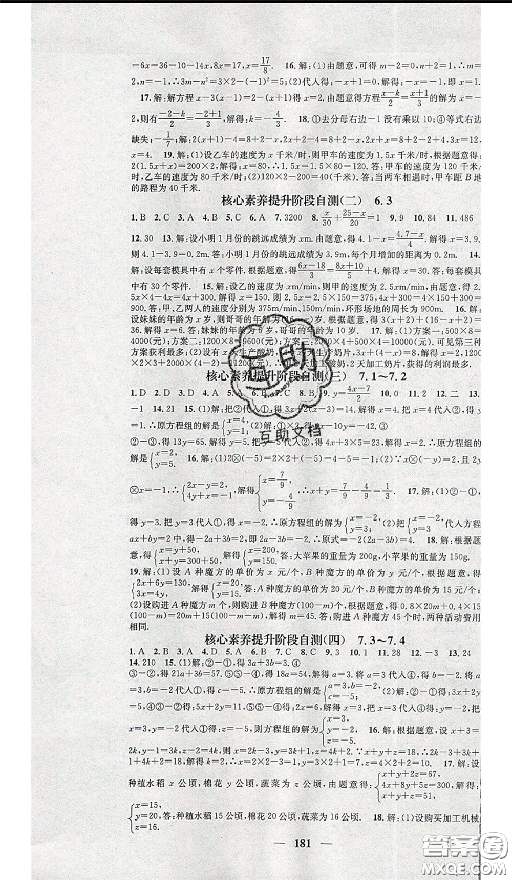 2020年智慧學(xué)堂核心素養(yǎng)提升法七年級下冊數(shù)學(xué)華師大版參考答案