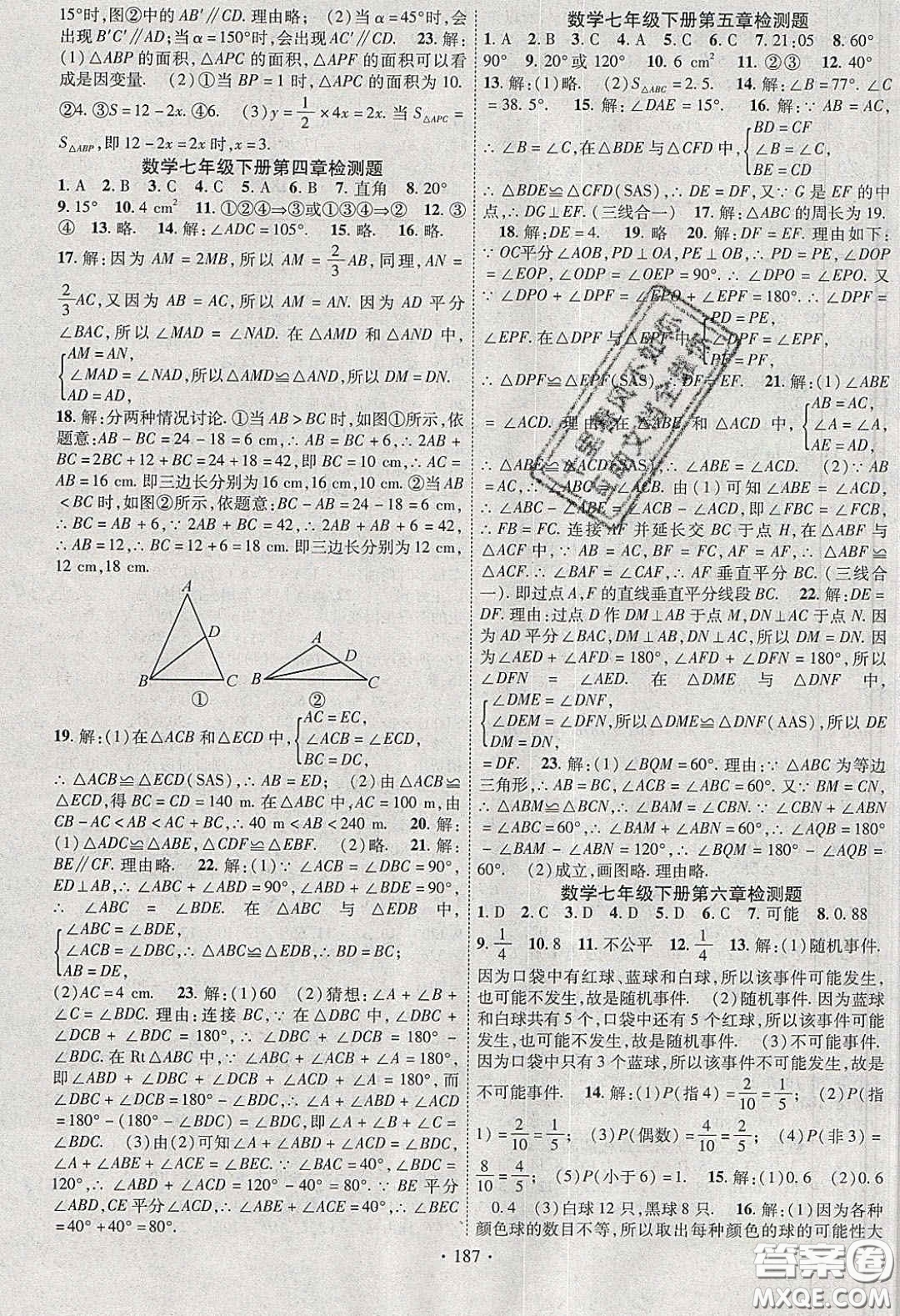 寧夏人民教育出版社2020暢優(yōu)新課堂七年級(jí)數(shù)學(xué)下冊(cè)北師大版答案