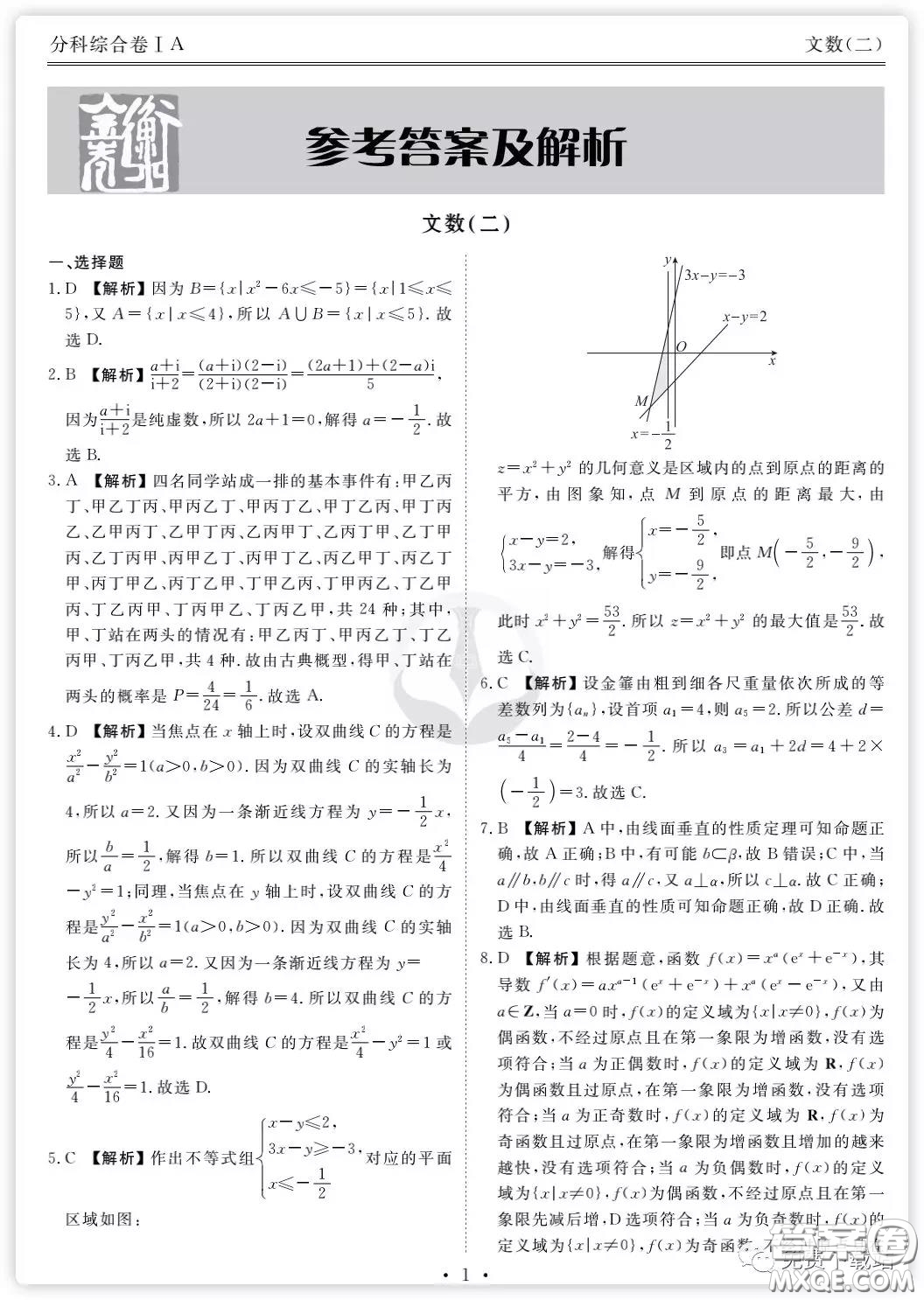 2020年衡水金卷先享題分科綜合卷二文科數(shù)學試題及答案