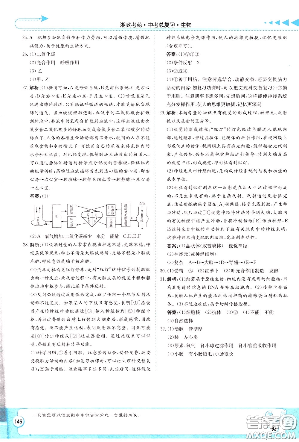 湖南教育出版社2020年湘教考苑中考總復(fù)習(xí)生物參考答案