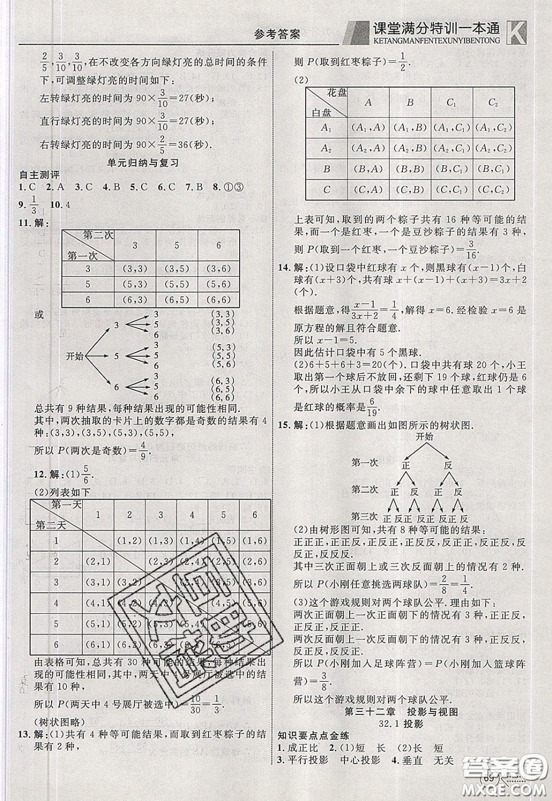 2020年贏在課堂滿分特訓(xùn)一本通九年級(jí)下冊(cè)數(shù)學(xué)冀教版參考答案