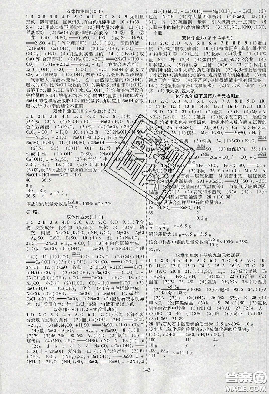 寧夏人民教育出版社2020暢優(yōu)新課堂九年級化學(xué)下冊人教版答案