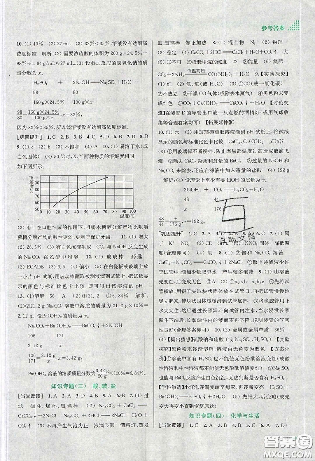 江蘇鳳凰美術出版社2020創(chuàng)新課時作業(yè)本九年級化學下冊全國版答案