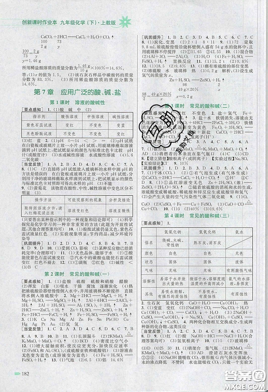 江蘇鳳凰美術(shù)出版社2020創(chuàng)新課時(shí)作業(yè)本九年級(jí)化學(xué)下冊(cè)上教版答案