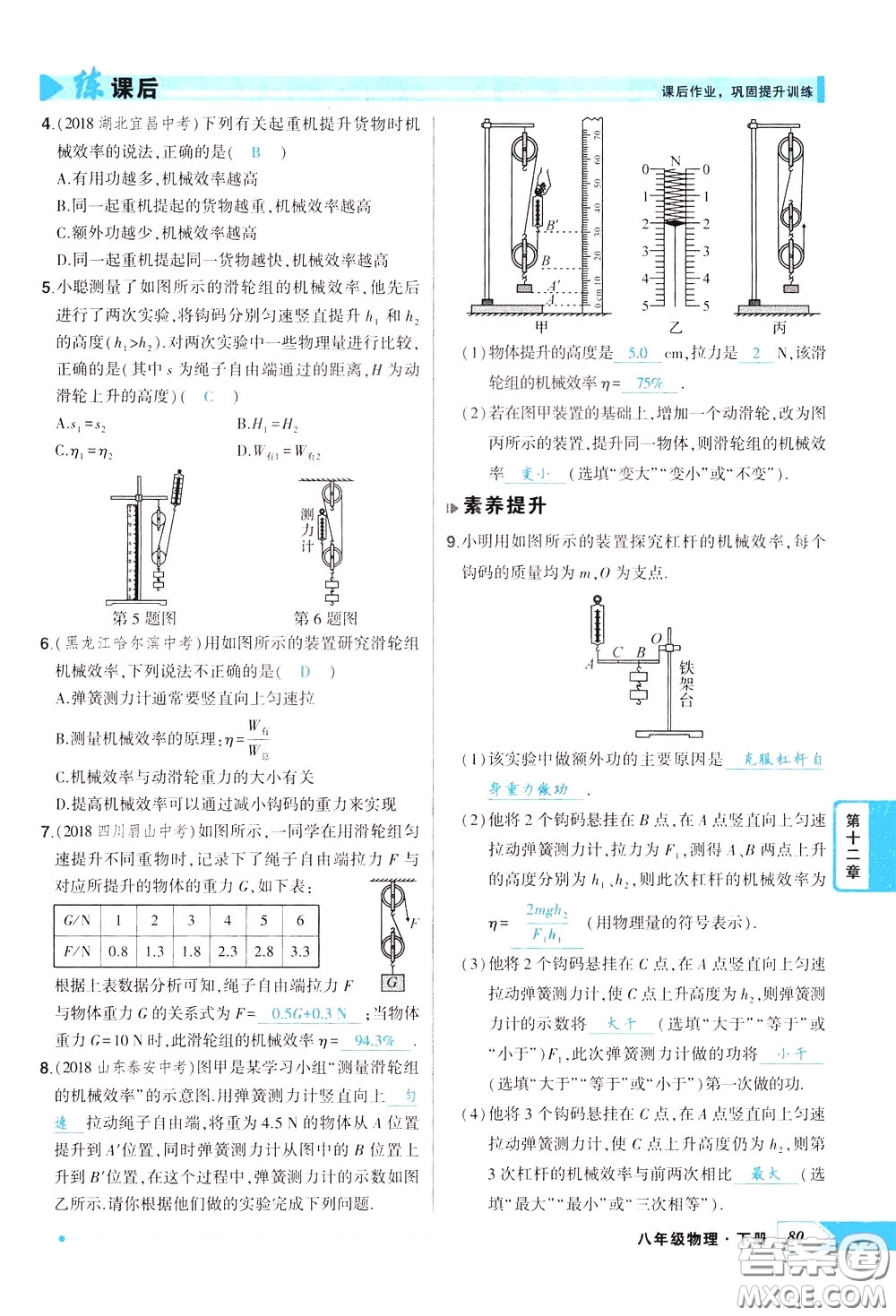 狀元成才路2020年?duì)钤獙?dǎo)練八年級(jí)下冊(cè)物理人教版參考答案