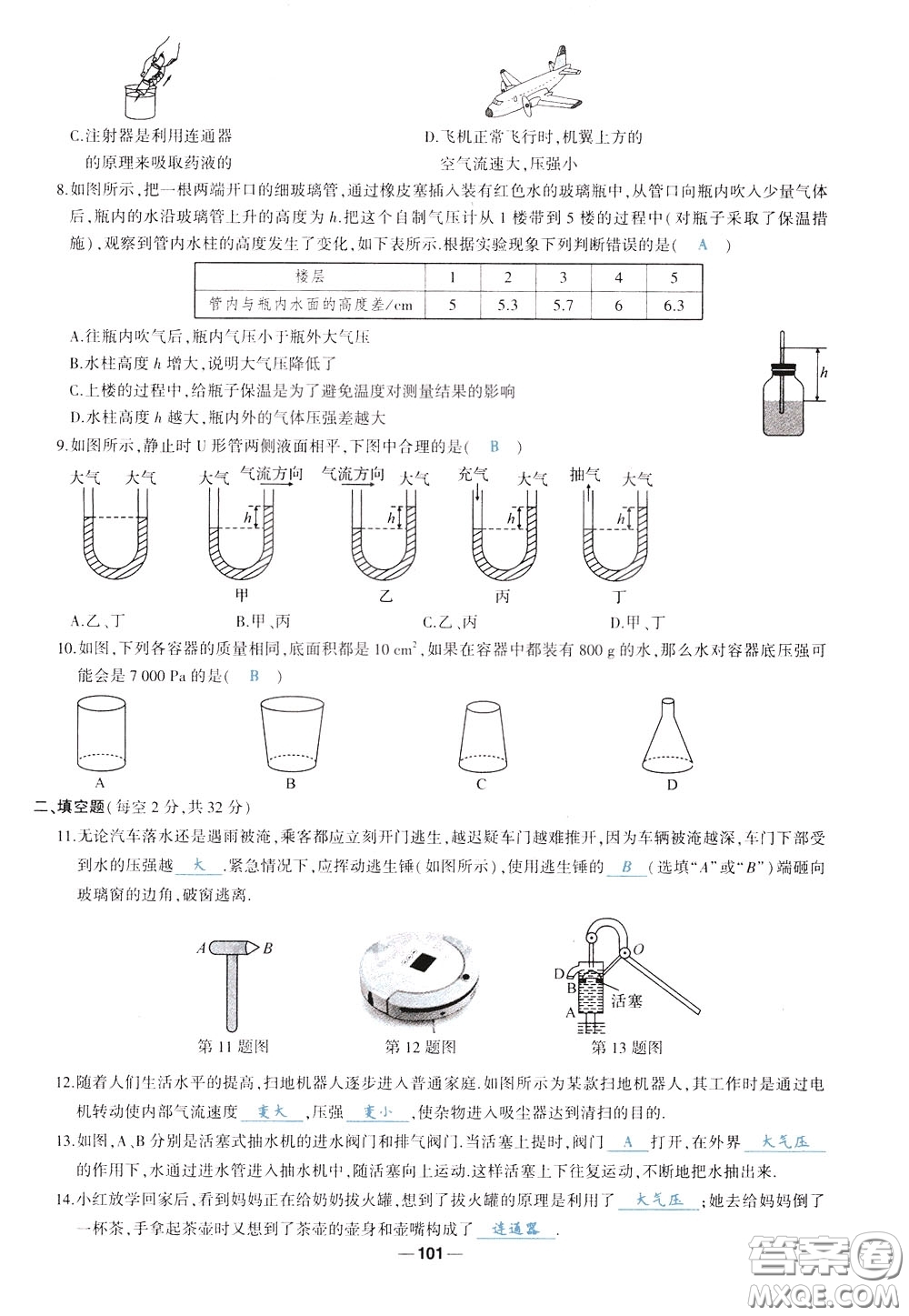 狀元成才路2020年?duì)钤獙?dǎo)練八年級(jí)下冊(cè)物理人教版參考答案