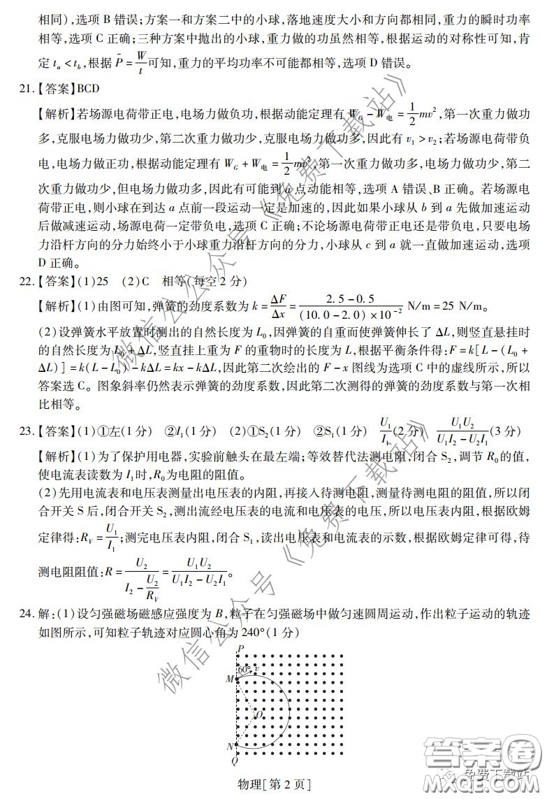 2020年普通高等學(xué)校招生全國統(tǒng)一考試高考仿真模擬信息卷押題卷一物理答案