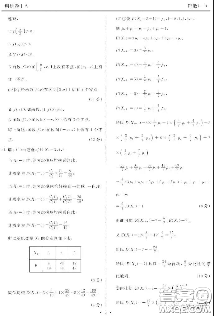 2020屆衡水金卷先享題調(diào)研卷一理科數(shù)學(xué)答案