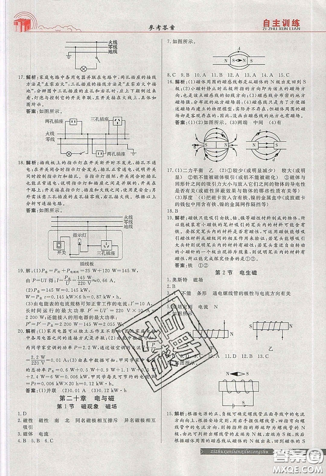 2020自主訓(xùn)練九年級(jí)物理下冊(cè)人教版答案