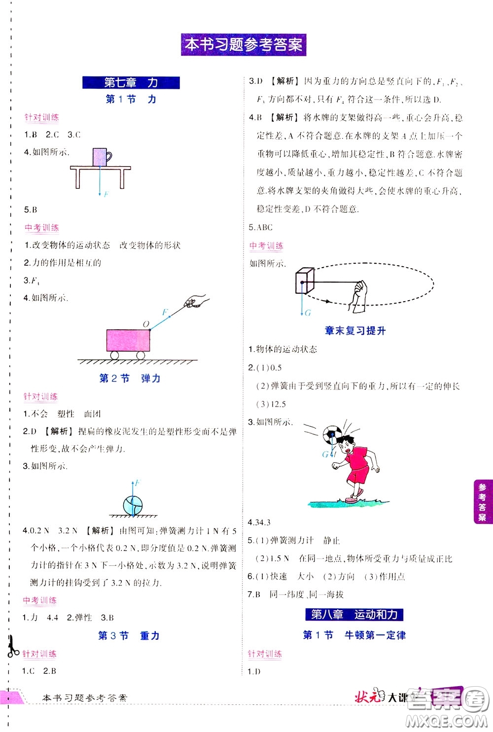 狀元成才路2020年?duì)钤笳n堂導(dǎo)學(xué)案標(biāo)準(zhǔn)本八年級(jí)下冊(cè)物理人教版參考答案