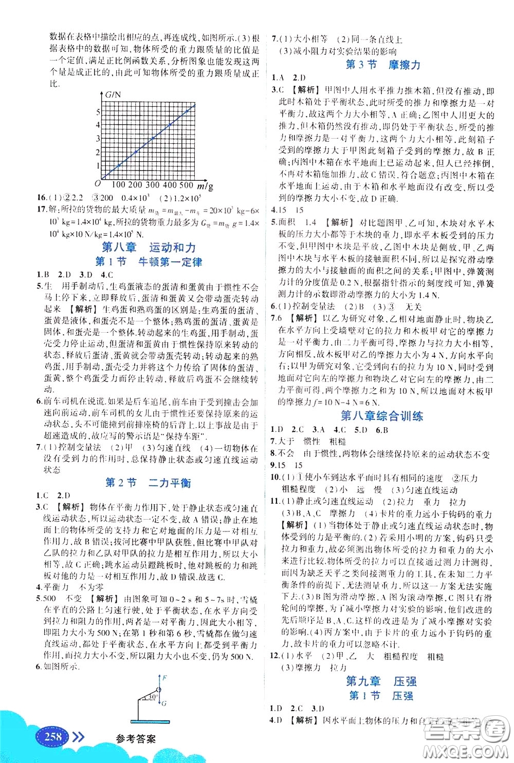 黃岡狀元成才路2020年?duì)钤笳n堂好學(xué)案八年級(jí)下冊(cè)物理人教版參考答案