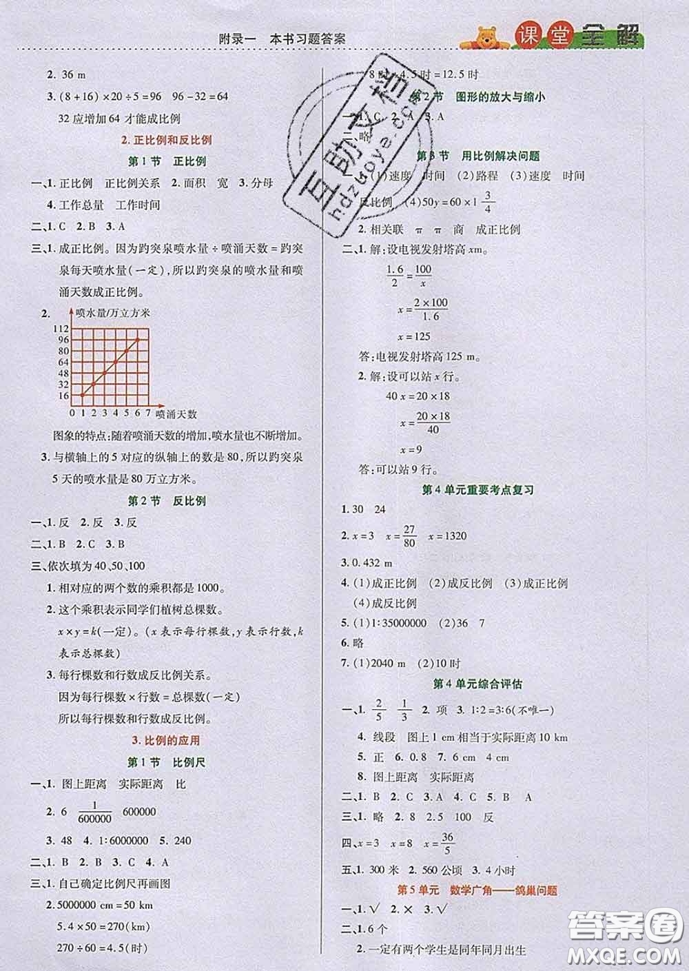 2020新版跳跳熊小學特級教師課堂全解六年級數(shù)學下冊人教版答案