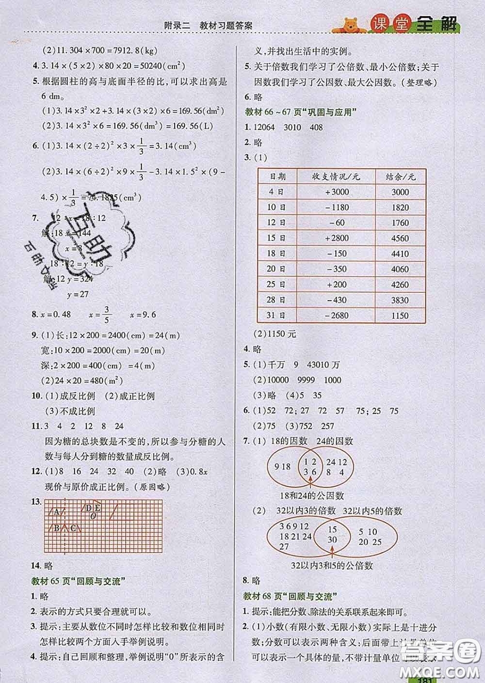 2020新版跳跳熊小學(xué)特級教師課堂全解六年級數(shù)學(xué)下冊北師版答案