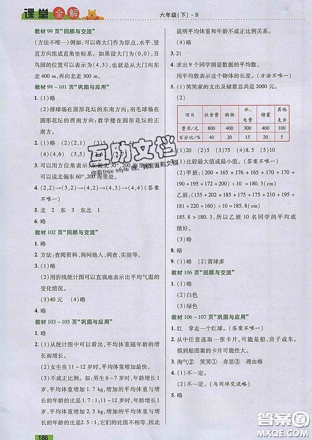 2020新版跳跳熊小學(xué)特級教師課堂全解六年級數(shù)學(xué)下冊北師版答案