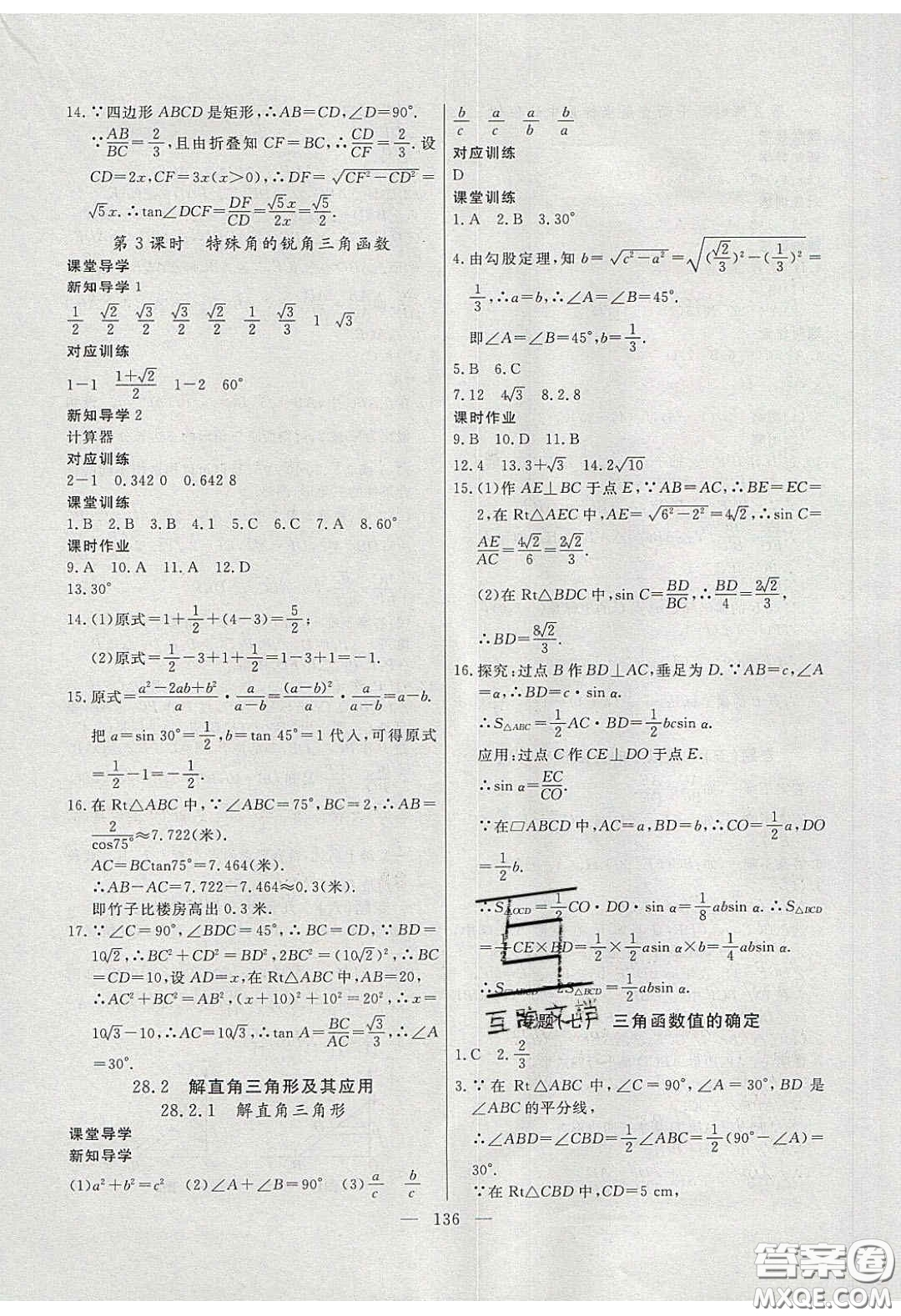 2020自主訓(xùn)練九年級(jí)數(shù)學(xué)下冊(cè)人教版答案