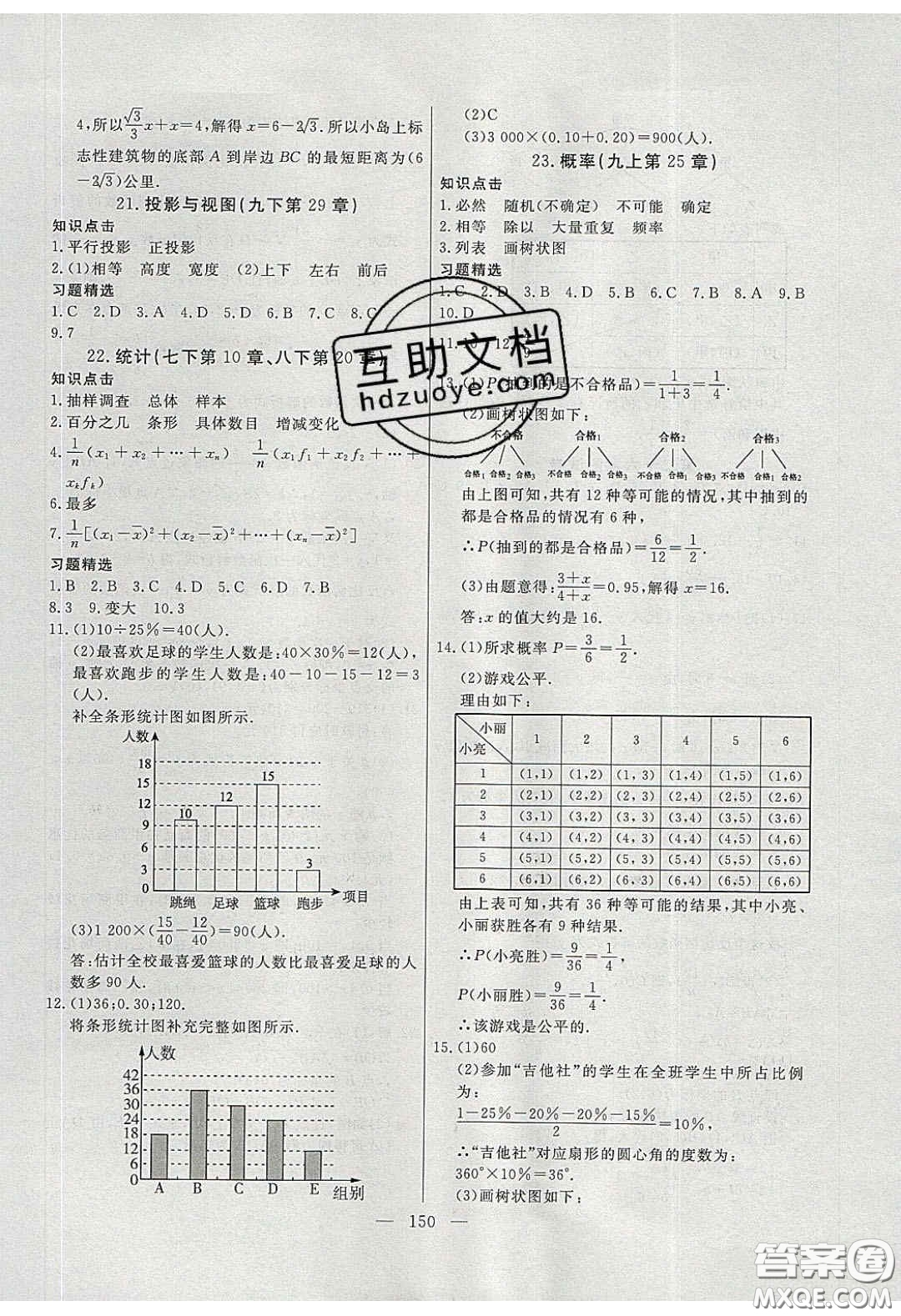 2020自主訓(xùn)練九年級(jí)數(shù)學(xué)下冊(cè)人教版答案