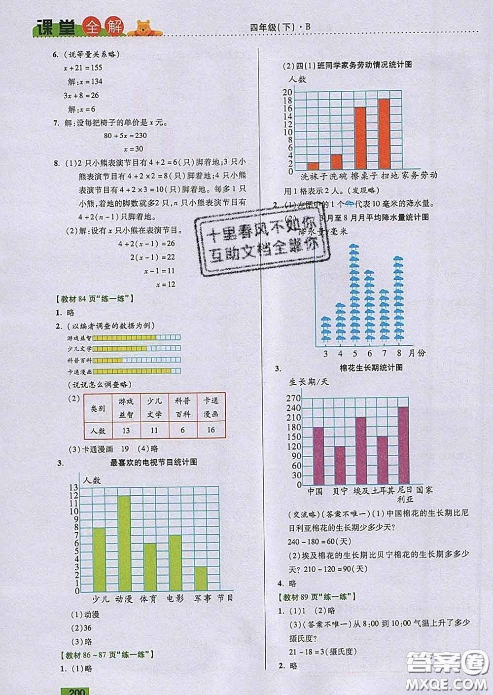 2020新版跳跳熊小學(xué)特級(jí)教師課堂全解四年級(jí)數(shù)學(xué)下冊(cè)北師版答案