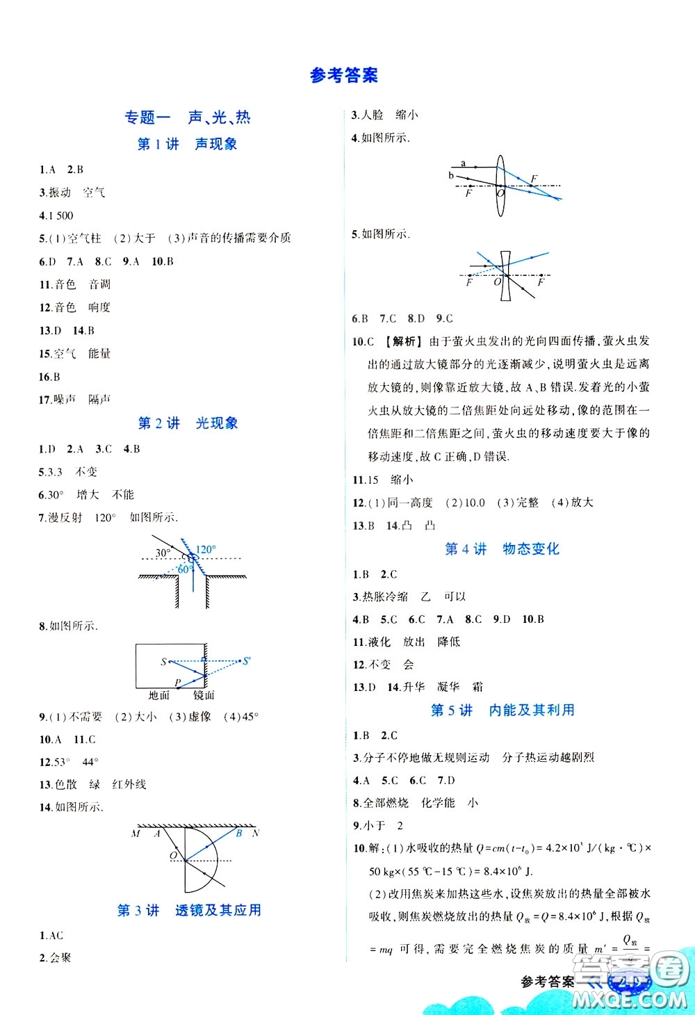 狀元成才路2020版狀元大課堂中考備考集訓(xùn)九年級(jí)物理人教版參考答案