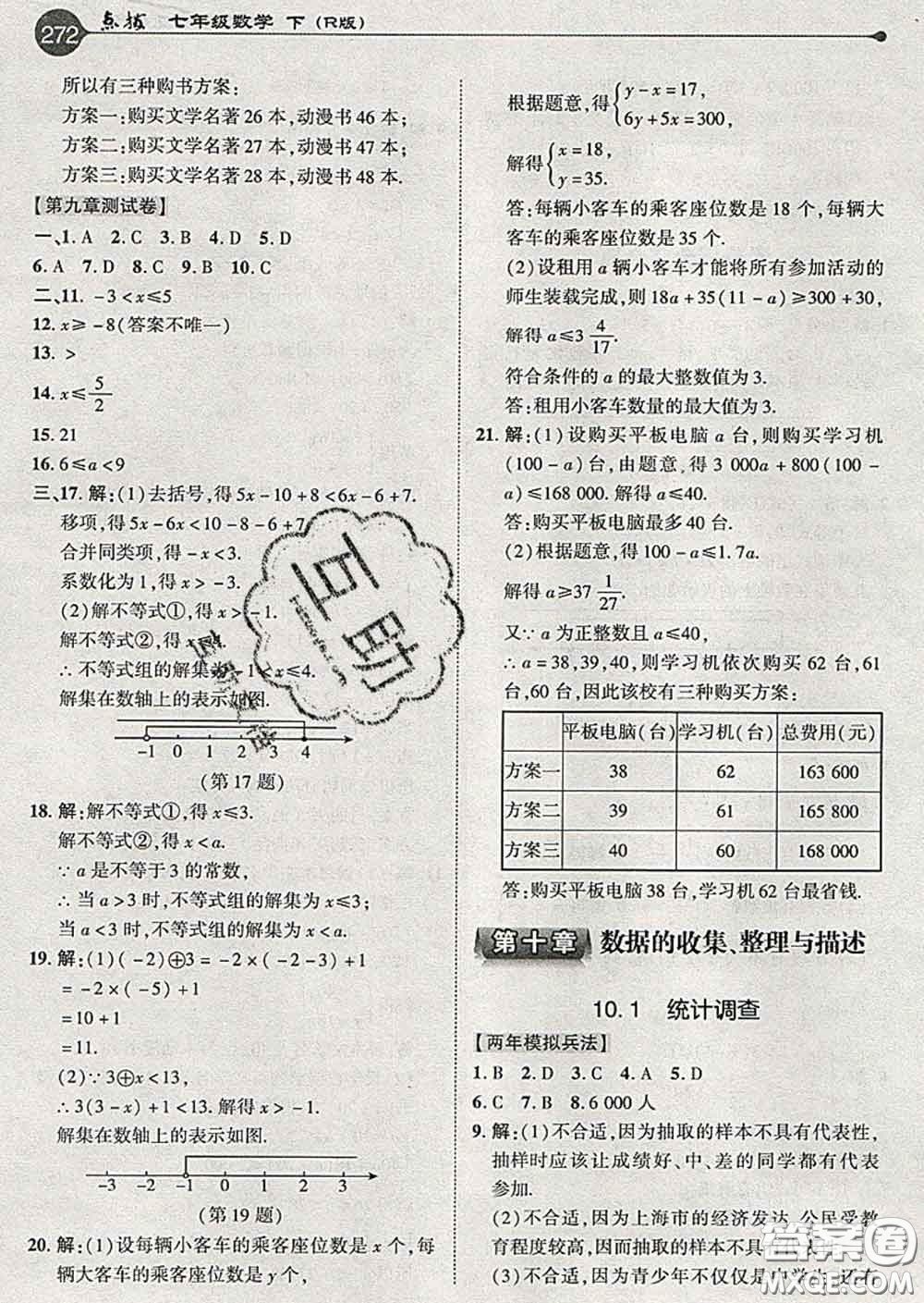 吉林教育出版社2020春特高級教師點撥七年級數(shù)學(xué)下冊人教版答案