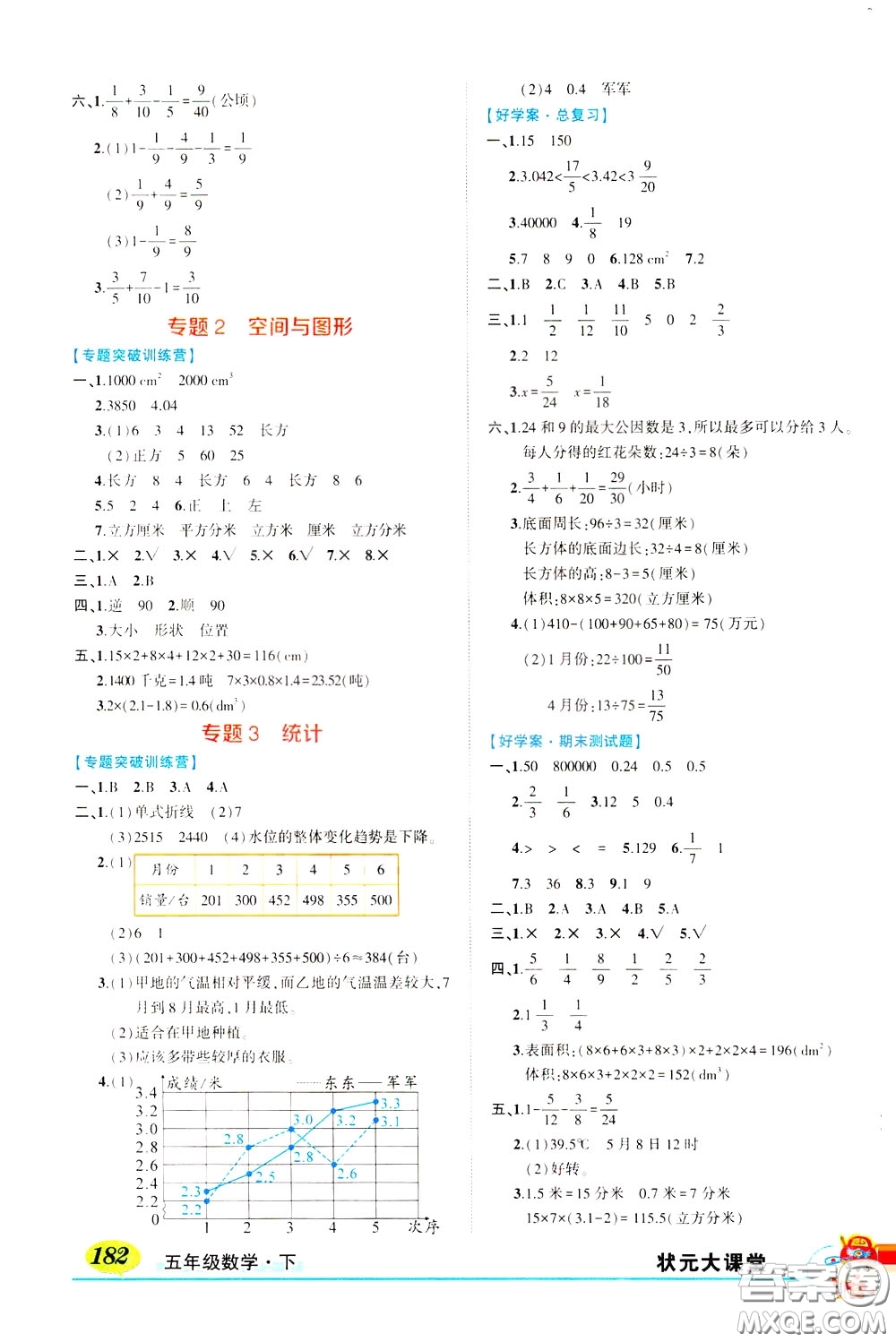 黃岡狀元成才路2020年?duì)钤笳n堂好學(xué)案五年級(jí)下冊(cè)數(shù)學(xué)人教版參考答案