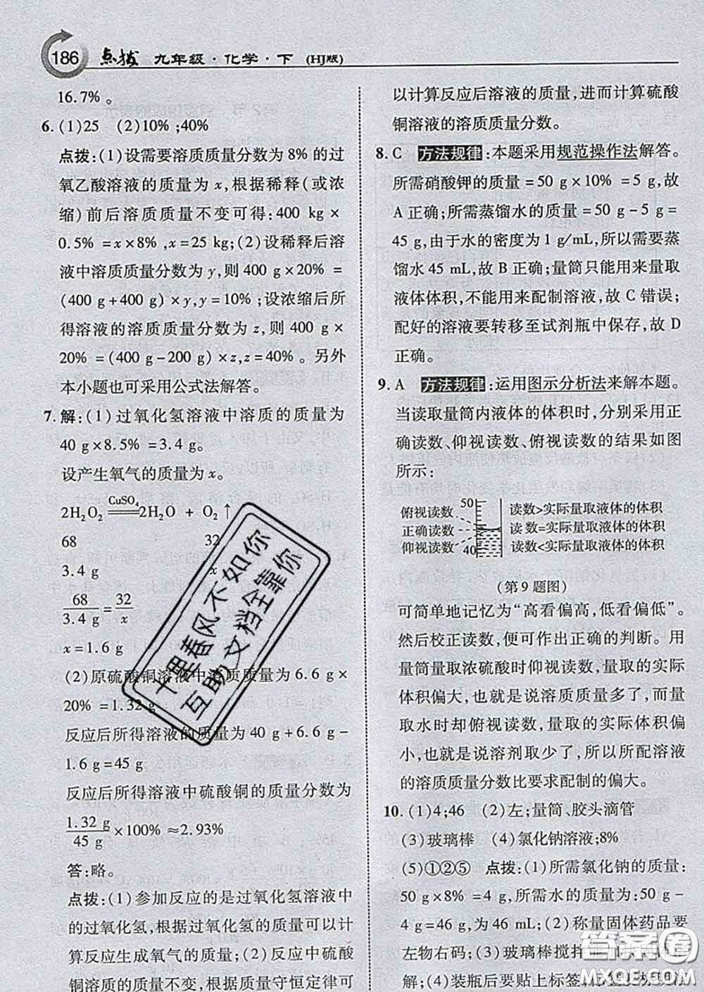 吉林教育出版社2020春特高級(jí)教師點(diǎn)撥九年級(jí)化學(xué)下冊(cè)滬教版答案