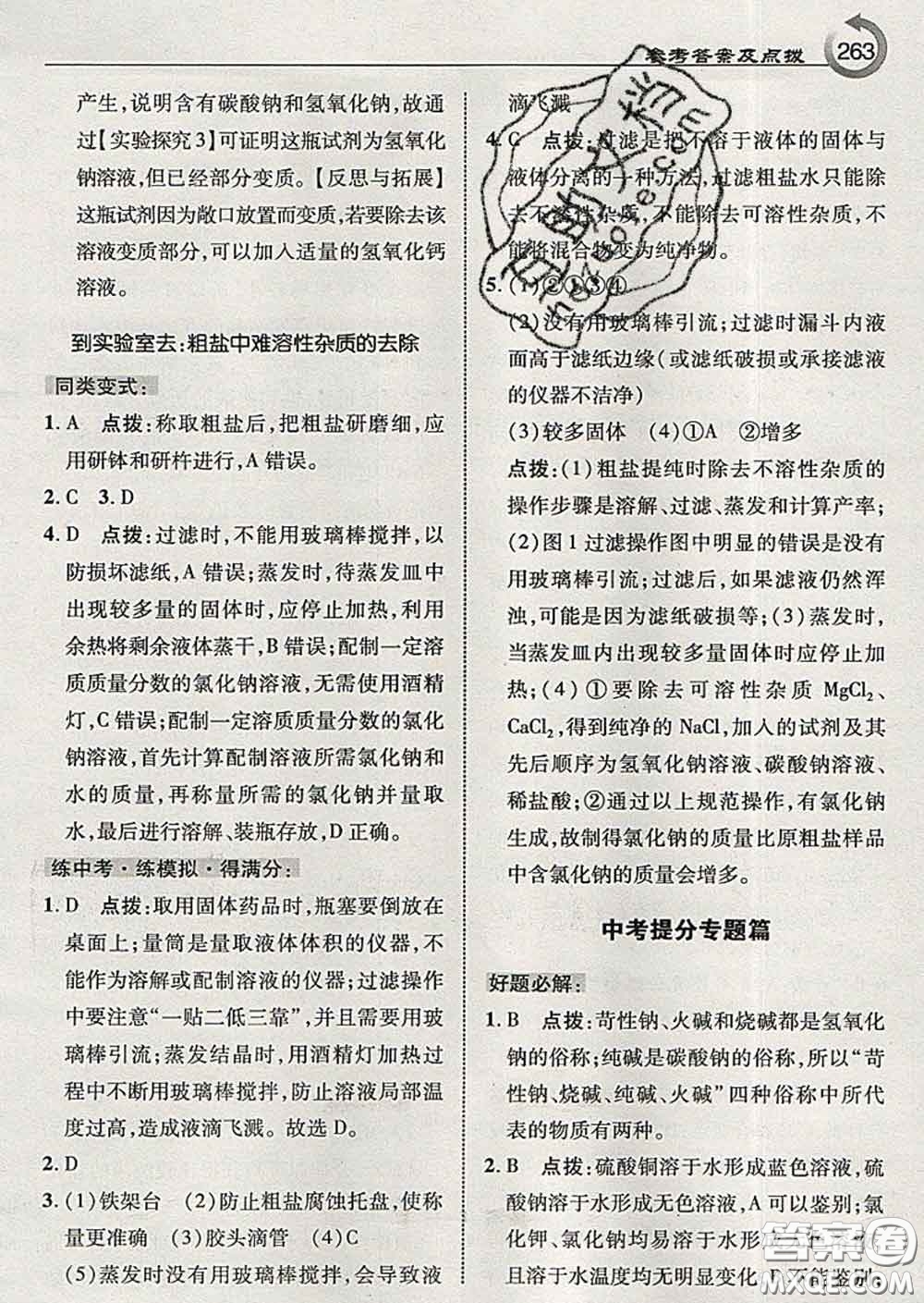 吉林教育出版社2020春特高級教師點(diǎn)撥九年級化學(xué)下冊魯教版答案