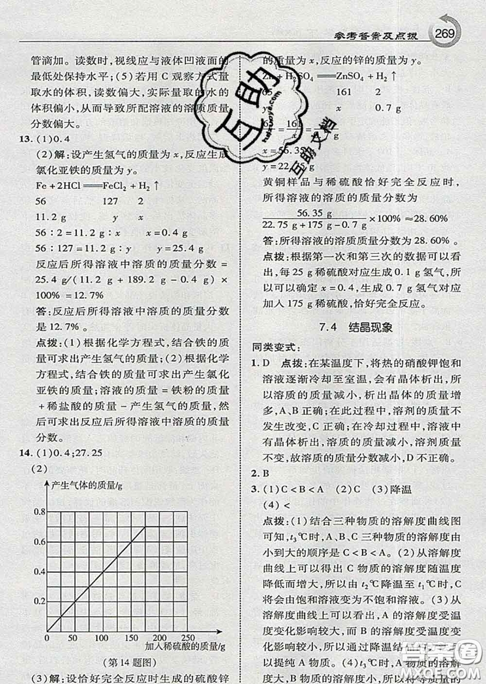 吉林教育出版社2020春特高級(jí)教師點(diǎn)撥九年級(jí)化學(xué)下冊(cè)科學(xué)版答案