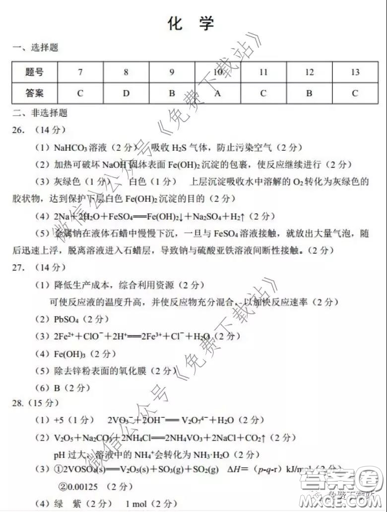 衡水中學(xué)2019-2020學(xué)年度第二學(xué)期高三年級二調(diào)考試?yán)砜凭C合試題及答案