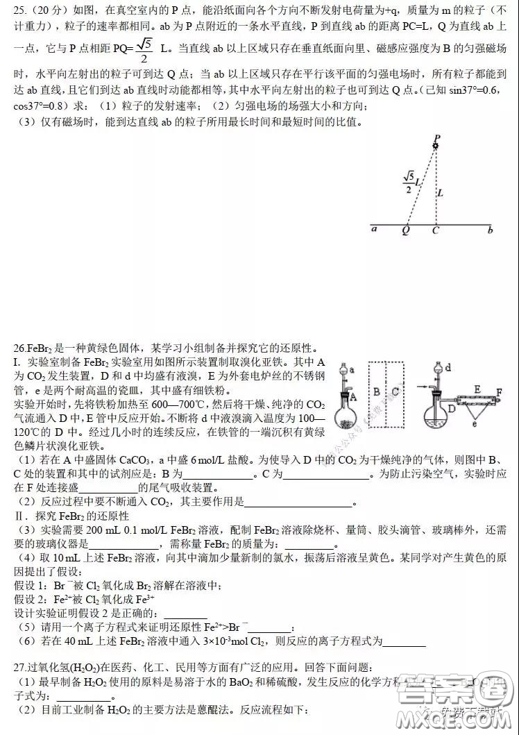 華師大一附中2020屆高三2月檢測線上理科綜合能力測試試題及答案