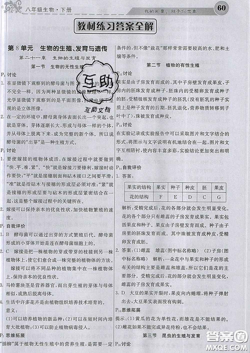 梯田文化2020春課堂點(diǎn)睛八年級(jí)生物下冊(cè)蘇教版答案