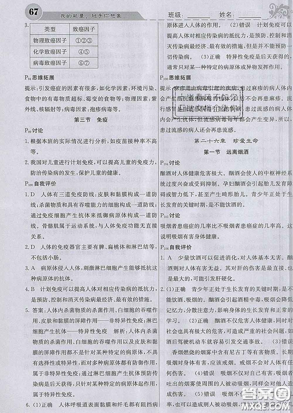 梯田文化2020春課堂點(diǎn)睛八年級(jí)生物下冊(cè)蘇教版答案