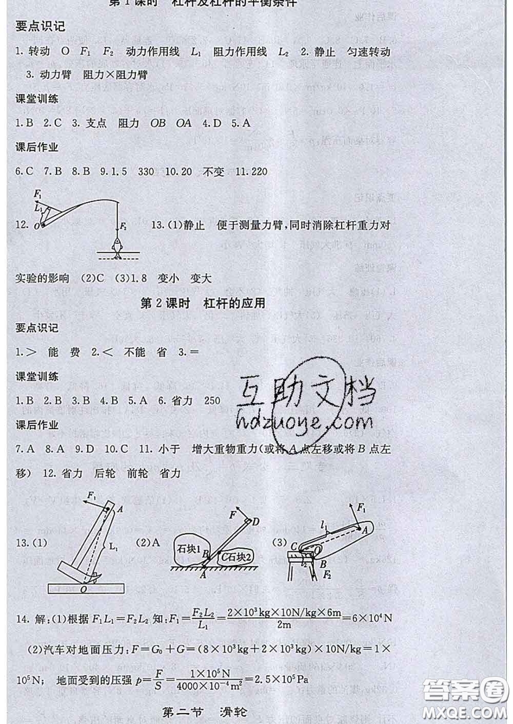 2020春梯田文化課堂點睛八年級物理下冊北師版答案