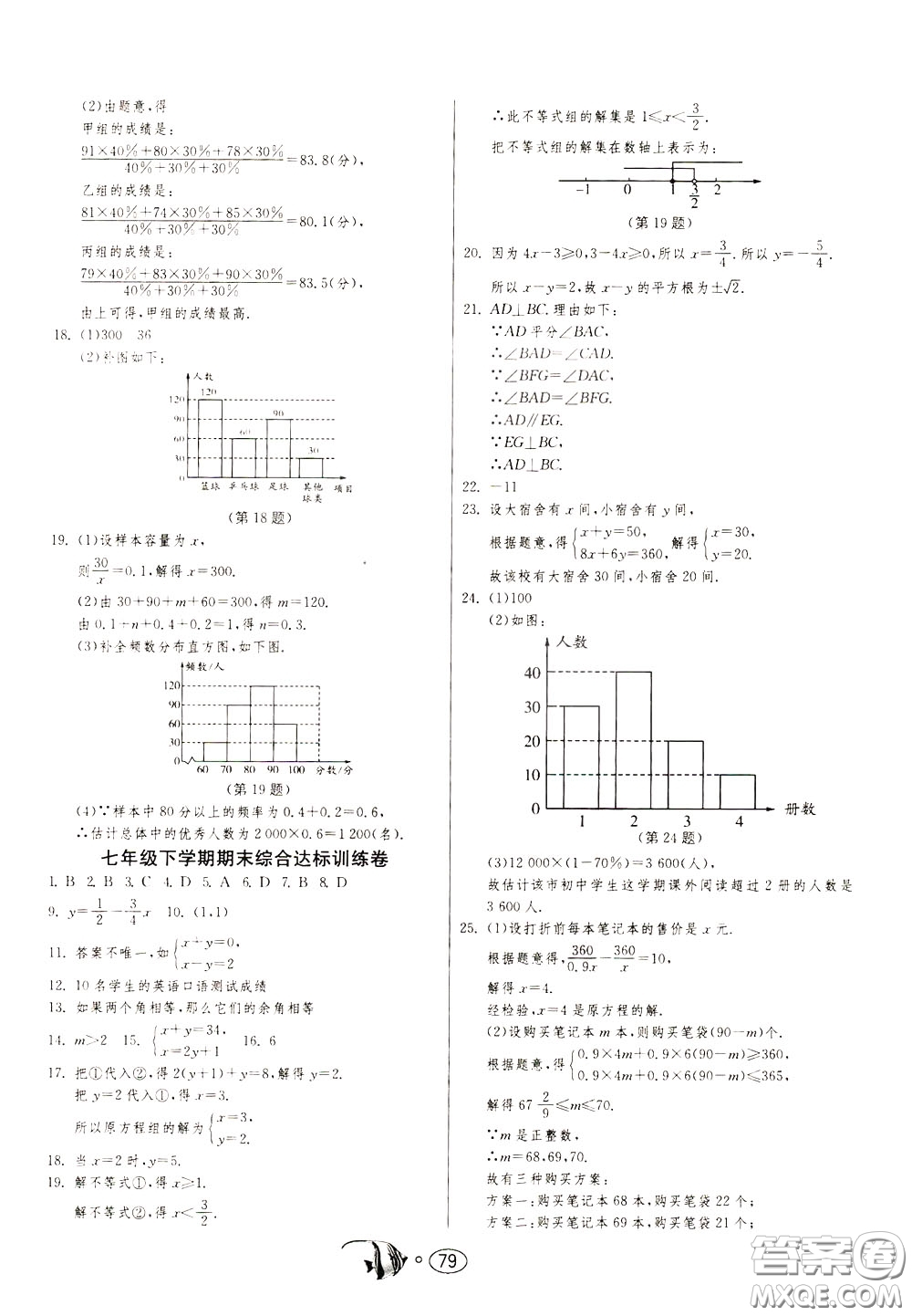 2020年考必勝名牌牛匹卷提優(yōu)名卷數(shù)學(xué)七年級(jí)下冊(cè)RMJY人民教育版參考答案