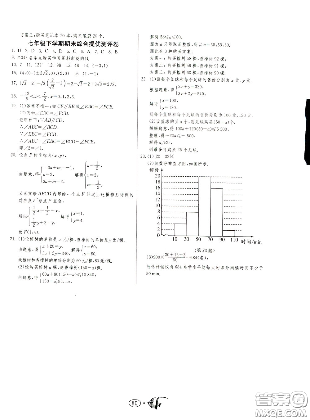 2020年考必勝名牌牛匹卷提優(yōu)名卷數(shù)學(xué)七年級(jí)下冊(cè)RMJY人民教育版參考答案