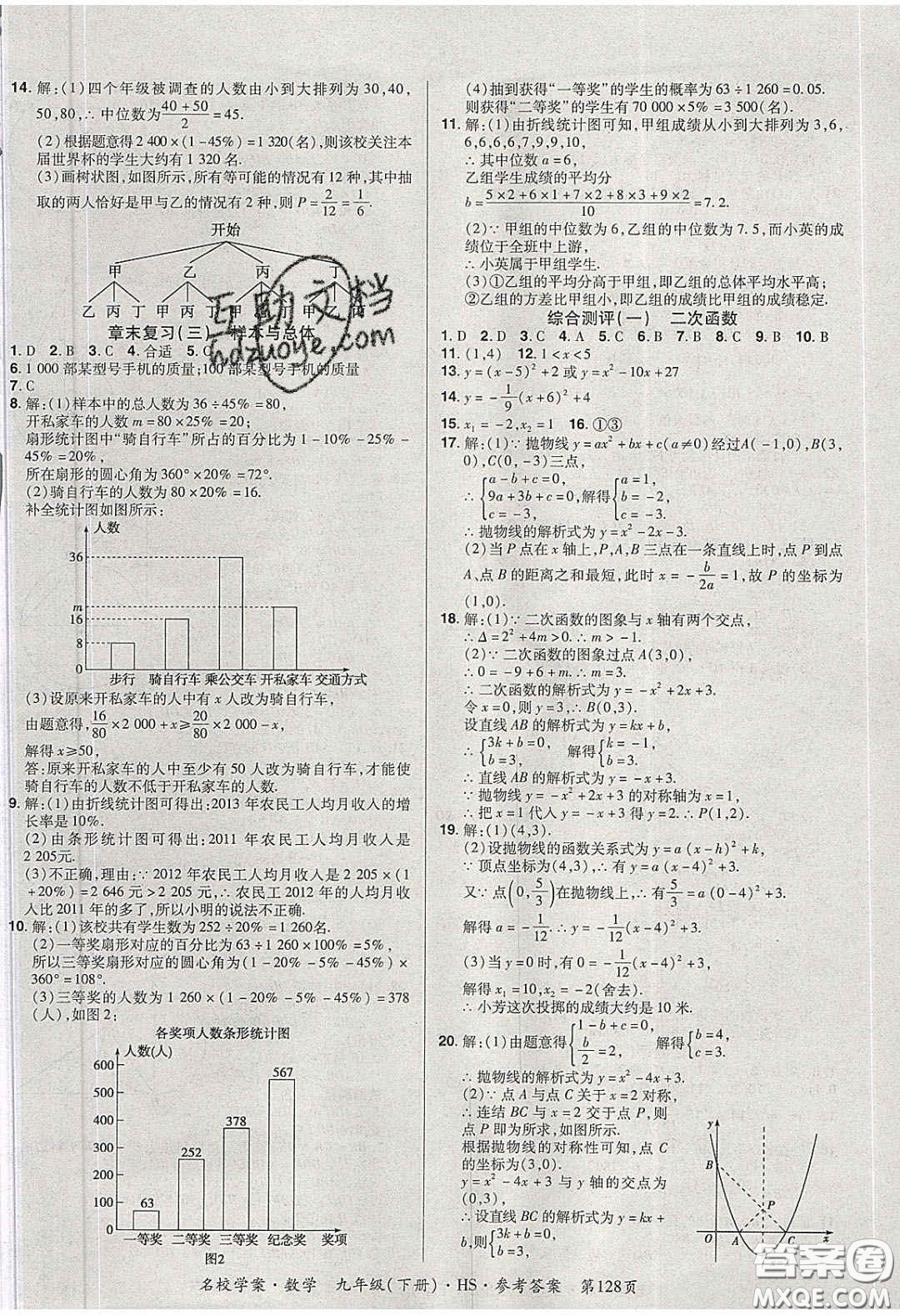 2020年國華作業(yè)本名校學(xué)案九年級數(shù)學(xué)下冊華師大版答案