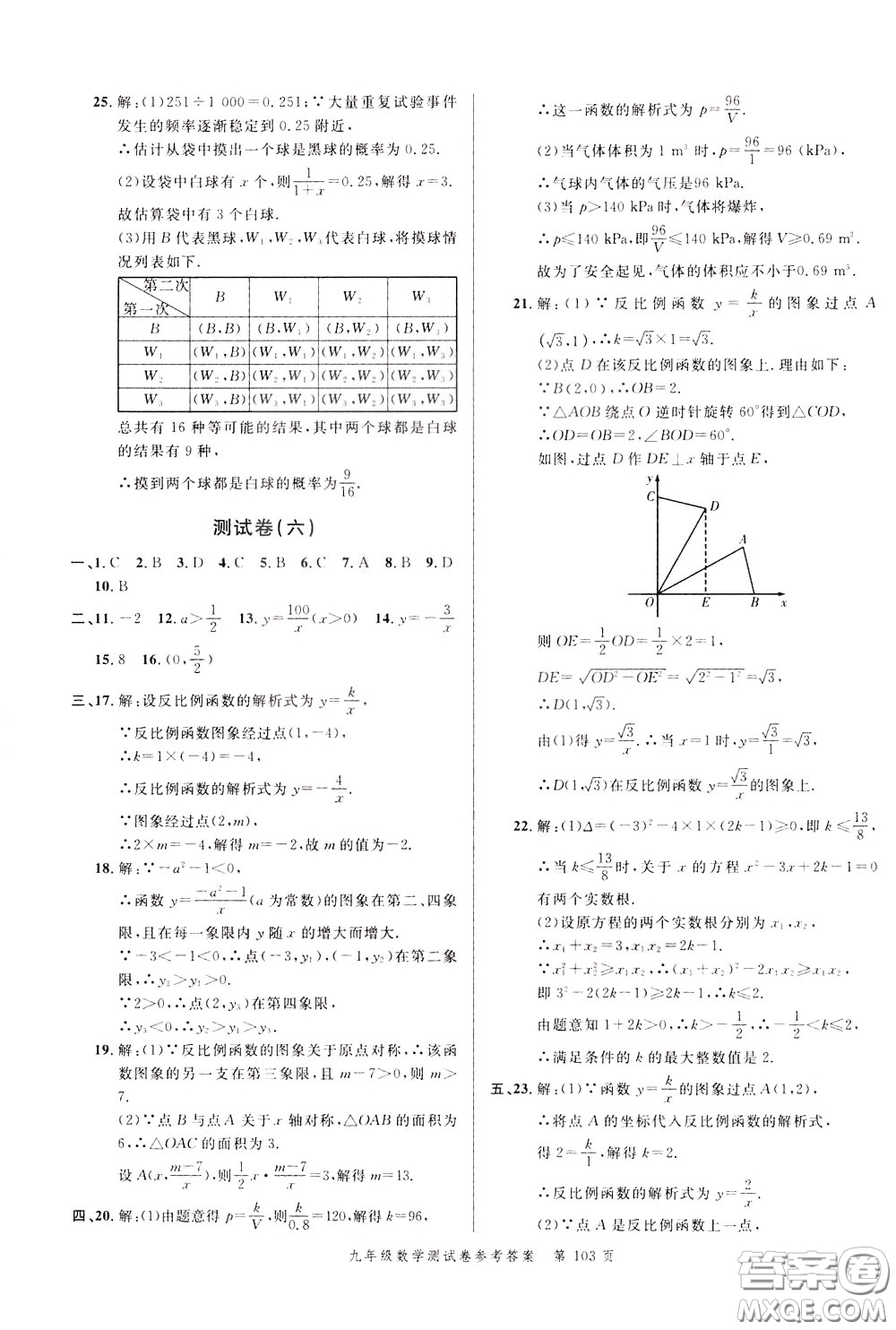 南粵學(xué)典2020年名師金典測試卷數(shù)學(xué)九年級全一冊R人教版參考答案