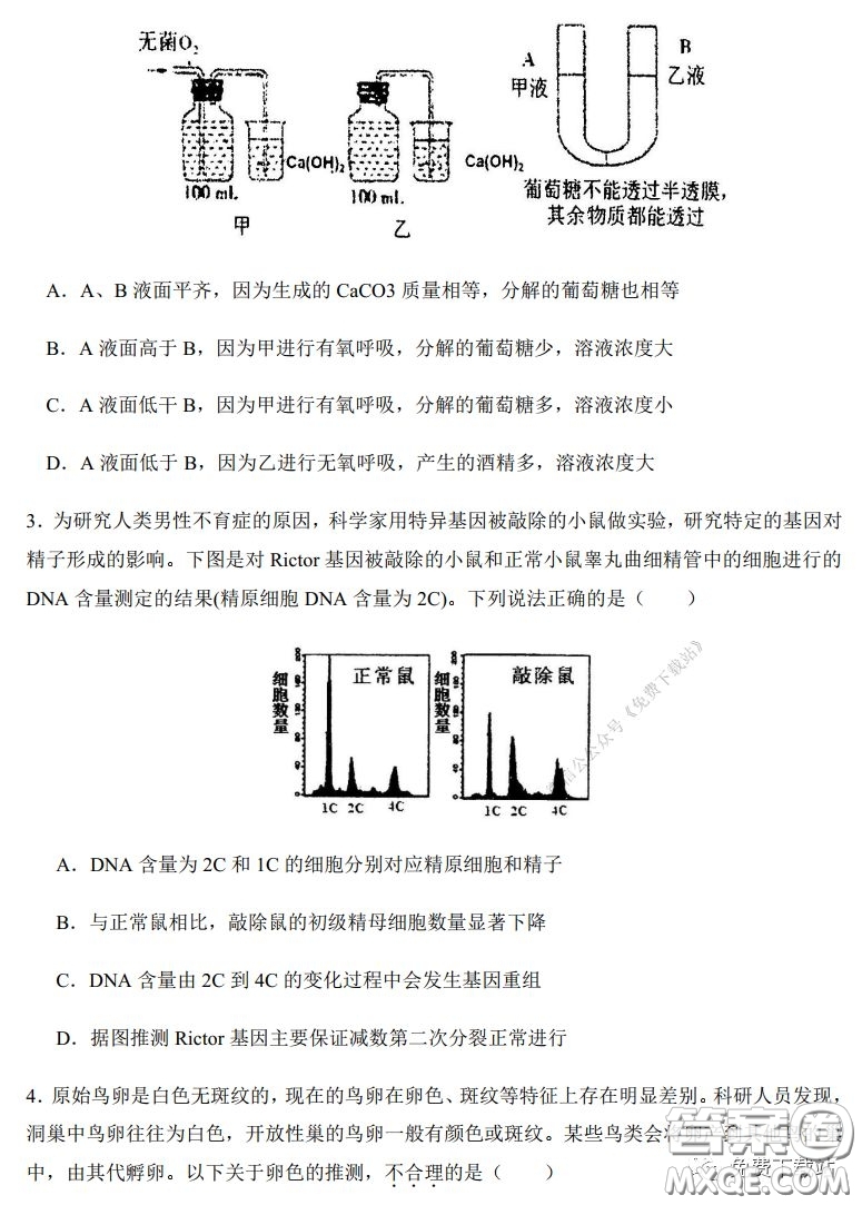 2020年河南省實(shí)驗(yàn)中學(xué)高三假期自主測(cè)試?yán)砜凭C合試題及答案